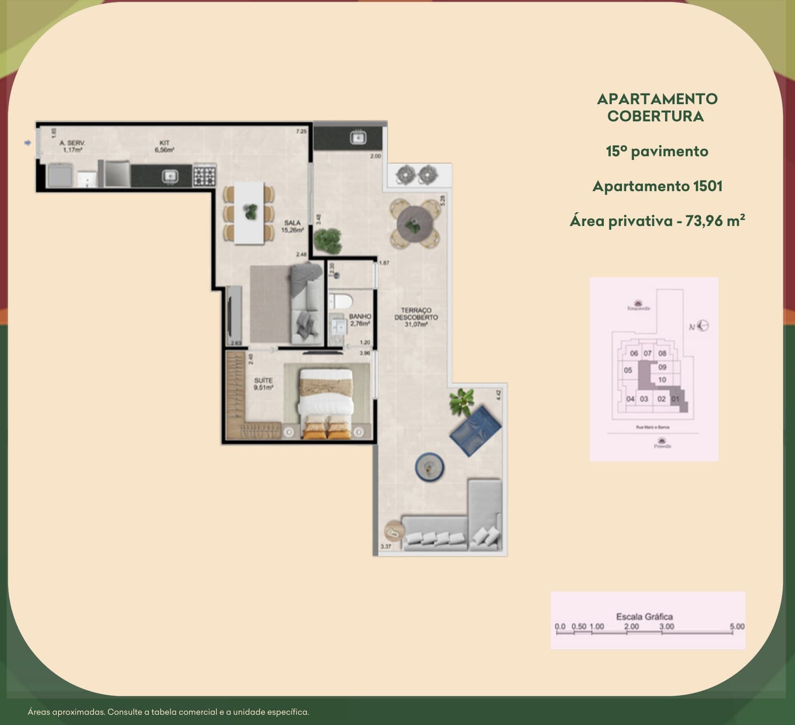 73,96 m² privativos